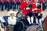 Trooping the Colour 2011: In the first barouche carriage, HRH The Duchess of Cornwall, on her right HRH The Duchess of Cambridge (only the blue hat visible), and HRH Prince Andrew, The Duke of York, opposite..
Horse Guards Parade, Westminster,
London SW1,
Greater London,
United Kingdom,
on 11 June 2011 at 10:50, image #88