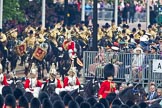 Trooping the Colour 2011: The arrival of the Royal Procession. The Brigade Major Household Division, Lieutenant Colonel Andrew P Speed, Scots Guards, leading the way, followed by four Troopers of The Life Guards. Behind them the Mounted Bands of the Household Cavalry..
Horse Guards Parade, Westminster,
London SW1,
Greater London,
United Kingdom,
on 11 June 2011 at 10:56, image #101