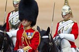 Trooping the Colour 2011: The Brigade Major Household Division, Lieutenant Colonel Andrew P Speed, Scots Guards, leading the way, followed by four Troopers of The Life Guards..
Horse Guards Parade, Westminster,
London SW1,
Greater London,
United Kingdom,
on 11 June 2011 at 10:57, image #106