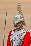 Trooping the Colour 2011: Close-up of one of the four Troopers of The Life Guards following the Brigade Major, leading the Royal Procession..
Horse Guards Parade, Westminster,
London SW1,
Greater London,
United Kingdom,
on 11 June 2011 at 10:57, image #107