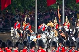 Trooping the Colour 2011: Her Majesty The Queen and HRH Prince Philip, The Duke of Edinburgh, arriving at Horse Guards Parade in the ivory mounted phaeton.
Following them are the four Royal Colonels. From the left HRH Prince William, The Duke of Cambridge, HRH Prince Charles, The Prince of Wales, HRH Prince Edward, The Duke of Kent, and HRH Princess Anne, The Princess Royal.
Behind the Prince of Wales the Field Officer of the Sovereign's Escort, Major Van Cutsem, The Life Guards.
Just behind The Princess Royal is the Escort Commander, Captain A A Wallis, The Life Guards.
These two are followed by by the Standard Party comprising of the Trumpeter, the Standard Bearer and the Standard Coverer..
Horse Guards Parade, Westminster,
London SW1,
Greater London,
United Kingdom,
on 11 June 2011 at 10:58, image #113