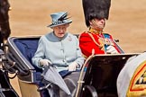 Trooping the Colour 2011: Her Majesty The Queen with Prince Philip in the ivory mounted phaeton, arriving on Horse Guards Parade, about to leave the carriage..
Horse Guards Parade, Westminster,
London SW1,
Greater London,
United Kingdom,
on 11 June 2011 at 10:59, image #128