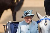 Trooping the Colour 2011: Her Majesty The Queen in the ivory mounted phaeton, arriving on Horse Guards Parade, about to leave the carriage..
Horse Guards Parade, Westminster,
London SW1,
Greater London,
United Kingdom,
on 11 June 2011 at 10:59, image #129