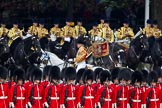 Trooping the Colour 2011: Jack Hargreaves, Head Coachman, during the Inspection of the Line. In the front, No. 5 Guard, 1st Battalion Welsh Guards, and in the background the Mounted Bands of the Household Cavalry..
Horse Guards Parade, Westminster,
London SW1,
Greater London,
United Kingdom,
on 11 June 2011 at 11:05, image #162