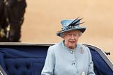 Trooping the Colour 2011: Close-up of HM The Queen in the ivory mounted phaeton during the Inspection of the Line..
Horse Guards Parade, Westminster,
London SW1,
Greater London,
United Kingdom,
on 11 June 2011 at 11:07, image #169