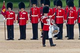 Trooping the Colour 2011: The Lone Drummer, Lance Corporal Gordon Prescott, has left the line, marching to a position at the right of the Escort to the Colour, where he will bear the 'drummers call', which will start the next phase of the parade..
Horse Guards Parade, Westminster,
London SW1,
Greater London,
United Kingdom,
on 11 June 2011 at 11:16, image #195