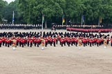 Trooping the Colour 2011: The March Past. On the left, the Massed Bands playing, marching, on the right of the photo, the guards divisions. On Top, No. 1 Guards, the Escort to the Colour, carrying the Colour.
On the backgound the Mounted Bands of the Household Divison, and on the left the Blues and Royals of The Household Cavalry..
Horse Guards Parade, Westminster,
London SW1,
Greater London,
United Kingdom,
on 11 June 2011 at 11:42, image #265