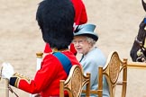 Trooping the Colour 2011: HM The Queen talking to HRH Prince Philip, The Duke of Edinburgh..
Horse Guards Parade, Westminster,
London SW1,
Greater London,
United Kingdom,
on 11 June 2011 at 11:49, image #296