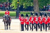 Trooping the Colour 2011: The Major of the Parade, Major Benedict Peter Norman Ramsay, Welsh Guards, on horseback, next to the  No. 1 Guard. the Escort to the Colour..
Horse Guards Parade, Westminster,
London SW1,
Greater London,
United Kingdom,
on 11 June 2011 at 11:51, image #307