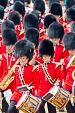 Trooping the Colour 2011: Drummers of the Band of the Grenadier Guards..
Horse Guards Parade, Westminster,
London SW1,
Greater London,
United Kingdom,
on 11 June 2011 at 11:53, image #311