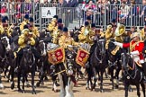 Trooping the Colour 2011: The Mounted Bands of the Household Cavalry moving onto the parade ground.   On the very right Major K L Davies, The Life Guards, Director of Music, next to him one of the two kettle drummers..
Horse Guards Parade, Westminster,
London SW1,
Greater London,
United Kingdom,
on 11 June 2011 at 11:53, image #314