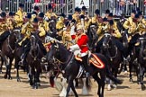 Trooping the Colour 2011: The Mounted Bands of the Household Cavalry moving onto the parade ground.   In red Major K L Davies, The Life Guards, Director of Music, on his right one of the two kettle drummers..
Horse Guards Parade, Westminster,
London SW1,
Greater London,
United Kingdom,
on 11 June 2011 at 11:53, image #316