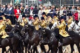 Trooping the Colour 2011: The Mounted Bands of the Household Cavalry playing during the Ride Past..
Horse Guards Parade, Westminster,
London SW1,
Greater London,
United Kingdom,
on 11 June 2011 at 11:54, image #320