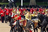 Trooping the Colour 2011: Director of Music,  Major K L Davies, The Life Guards, leading the Mounted Bands of the Household Cavalry . Behind him, one of the two kettle drummers..
Horse Guards Parade, Westminster,
London SW1,
Greater London,
United Kingdom,
on 11 June 2011 at 11:54, image #326
