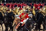 Trooping the Colour 2011: Director of Music,  Major K L Davies, The Life Guards, leading the Mounted Bands of the Household Cavalry . Behind him, one of the two kettle drummers..
Horse Guards Parade, Westminster,
London SW1,
Greater London,
United Kingdom,
on 11 June 2011 at 11:54, image #328
