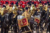 Trooping the Colour 2011: One of the two kettle drumers leading the Mounted Bands of the Household Cavalry during Ride Past..
Horse Guards Parade, Westminster,
London SW1,
Greater London,
United Kingdom,
on 11 June 2011 at 11:54, image #329