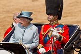 Trooping the Colour 2011: HM The Queen and HRH Prince Philip, The Duke of Edinburgh, HM The Queen back in the ivory mounted phaeton..
Horse Guards Parade, Westminster,
London SW1,
Greater London,
United Kingdom,
on 11 June 2011 at 12:09, image #407