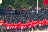 Trooping the Colour 2011: Marching off - No. 5 Guard, 1st Battalion Welsh Guards, followed by No. 6 Guard, No. 7 Company Coldstream Guards, leaving Horse Guards Parade towards The Mall..
Horse Guards Parade, Westminster,
London SW1,
Greater London,
United Kingdom,
on 11 June 2011 at 12:12, image #433