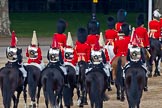 Trooping the Colour 2011: The rear part of the Royal Procession, followed by four troopers of The Life guards, and four troppers of The Blues and Royals, leaving Horse Guards Parade towards The Mall at the end of the event..
Horse Guards Parade, Westminster,
London SW1,
Greater London,
United Kingdom,
on 11 June 2011 at 12:13, image #434