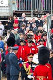 Trooping the Colour 2011: Chelsea Pensioners' (ex-servicemen and -women, in-pensioners living at the Royal Hospital Chelsea), in their scarlet coats and wearing their tricone hats, about to leave at the end of the parade..
Horse Guards Parade, Westminster,
London SW1,
Greater London,
United Kingdom,
on 11 June 2011 at 12:14, image #441