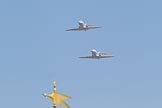Trooping the Colour 2011: Two BAE HS125 CC3 aircraft operated by No 32 (The Royal) Squadron, at RAF Northolt taking part in the flypast over Buckingham Palace at Trooping the Colour 2011..
Horse Guards Parade, Westminster,
London SW1,
Greater London,
United Kingdom,
on 11 June 2011 at 13:02, image #446