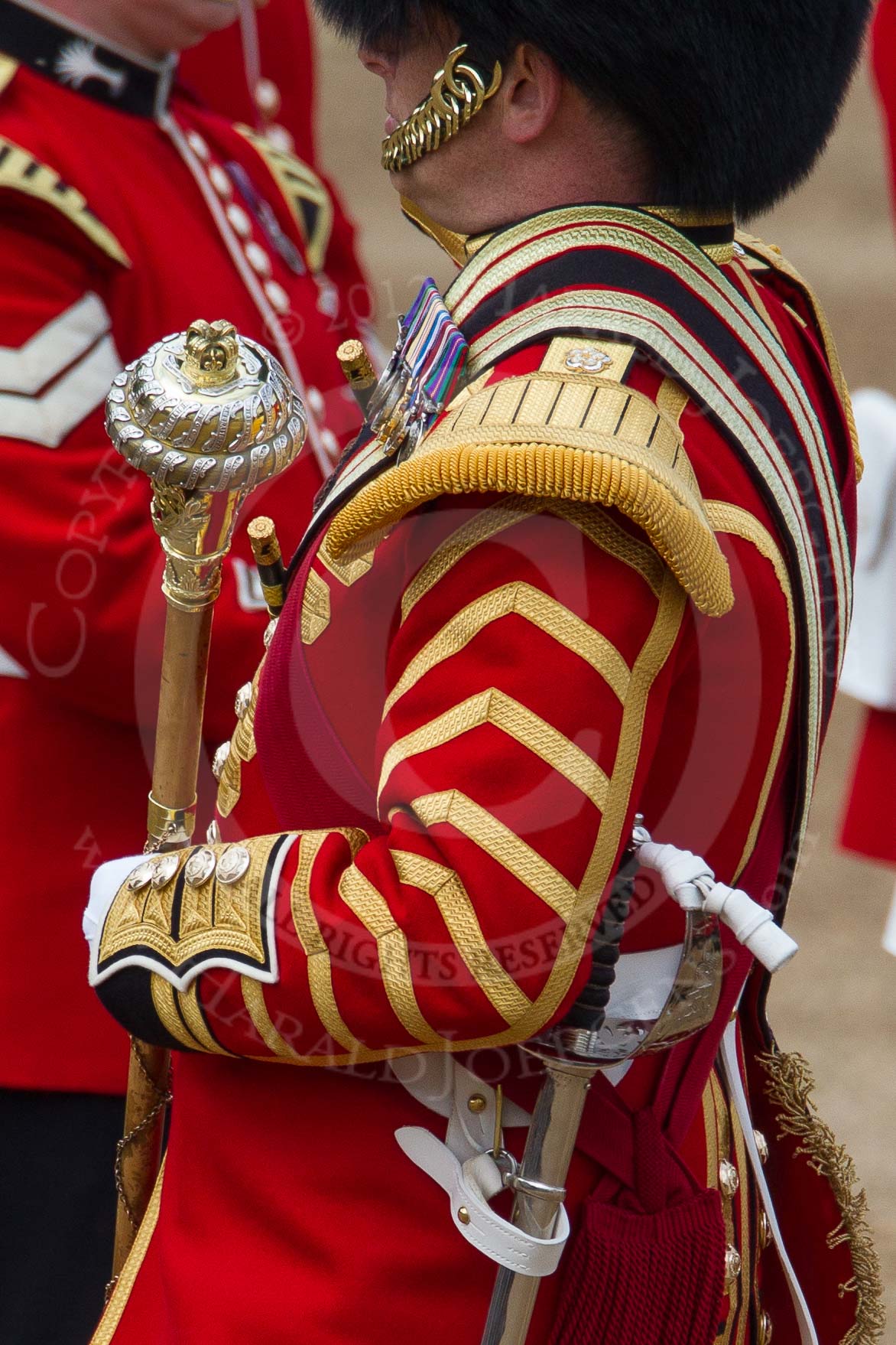 The Colonel's Review 2012: A Close-up view of the State Uniform and the attention to detail - here Drum Major T Taylor, No. 7 Company Coldstream Guards..
Horse Guards Parade, Westminster,
London SW1,

United Kingdom,
on 09 June 2012 at 10:16, image #33