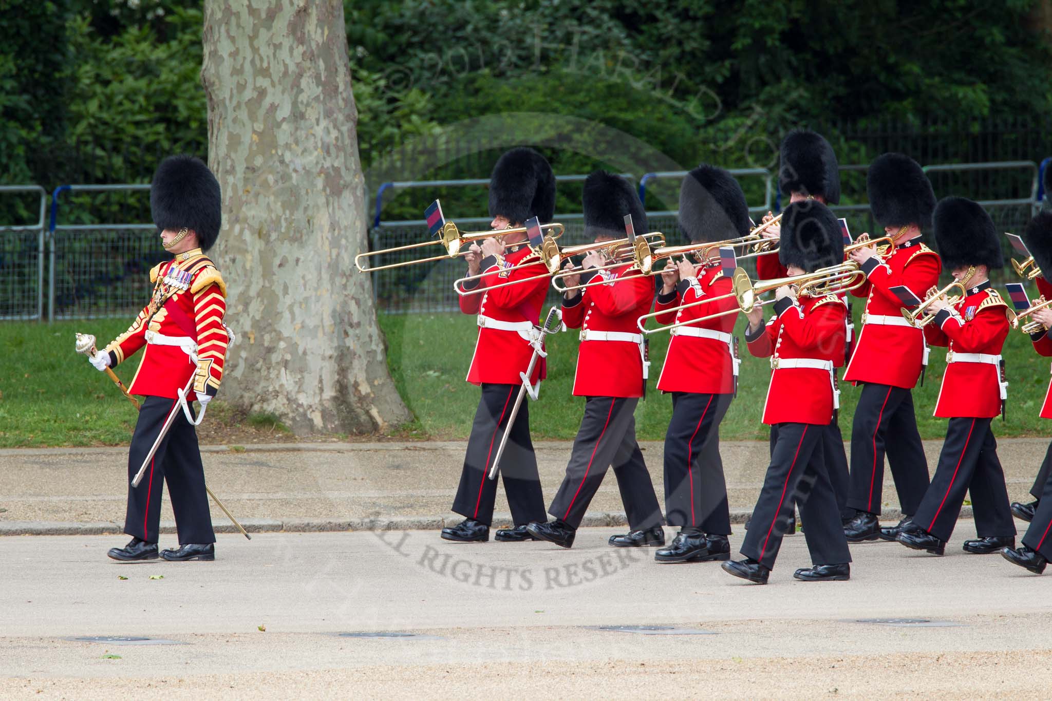 The Colonel's Review 2012: Drum Major S Fizgerald, Coldstream Guards, leading the Band of the Coldstream Guards onto Horse Guards Parade..
Horse Guards Parade, Westminster,
London SW1,

United Kingdom,
on 09 June 2012 at 10:29, image #72