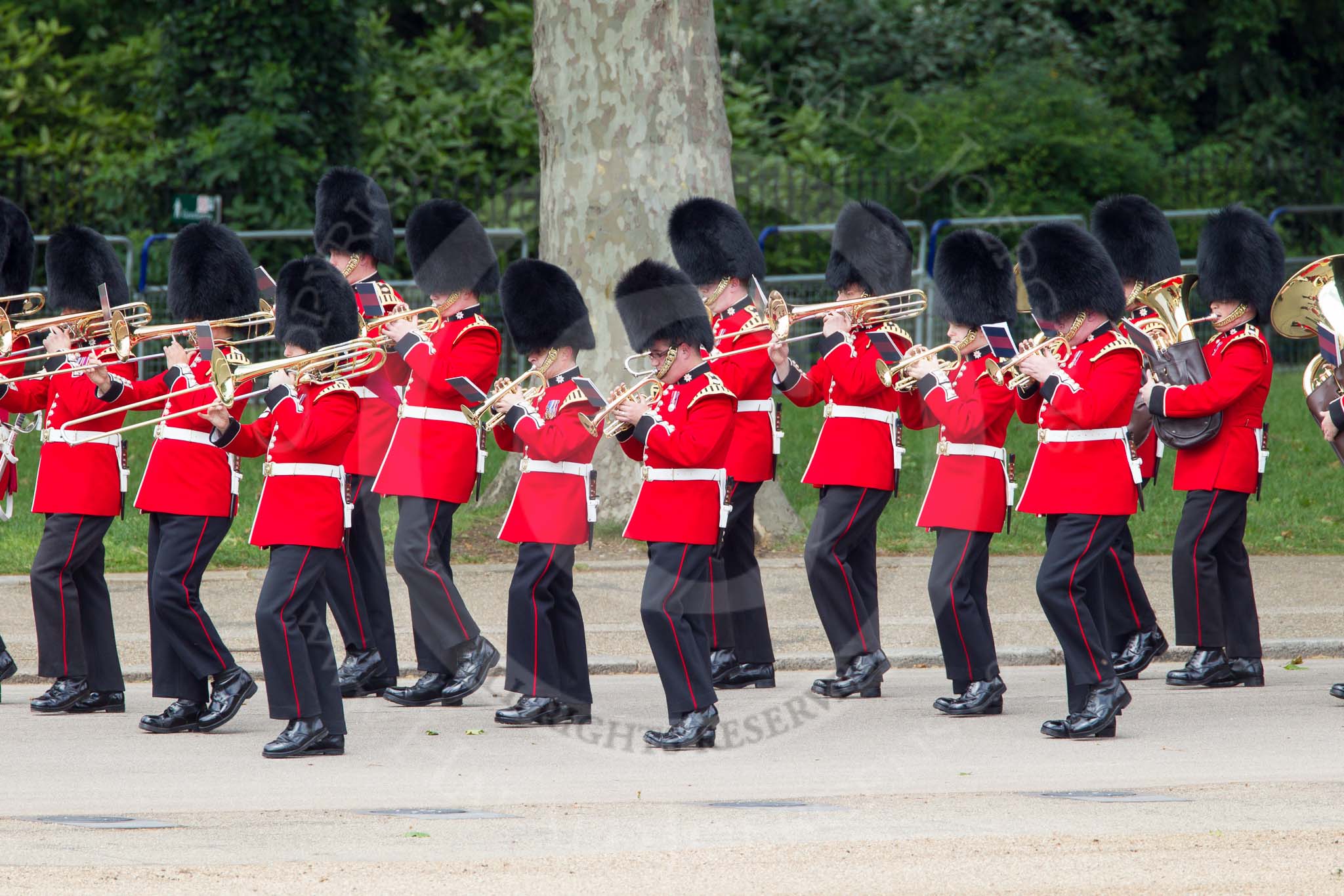 The Colonel's Review 2012: The Band of the Coldstream Guards, marching along the Northern line of Horse Guards Parade, along St James's Park..
Horse Guards Parade, Westminster,
London SW1,

United Kingdom,
on 09 June 2012 at 10:29, image #73