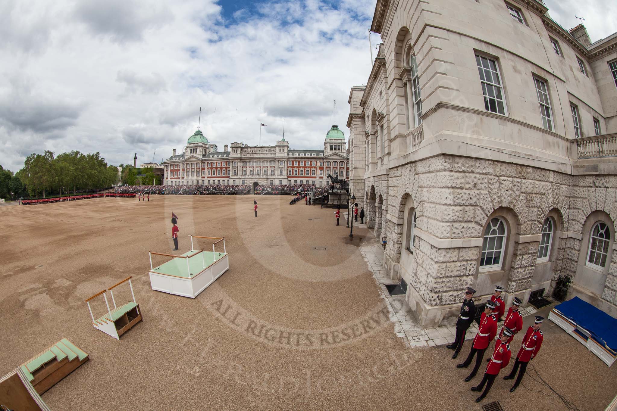 The Colonel's Review 2012: A very wide angle overview of Horse Guards Parade, with the Old Admirality Building on the left..
Horse Guards Parade, Westminster,
London SW1,

United Kingdom,
on 09 June 2012 at 10:45, image #116