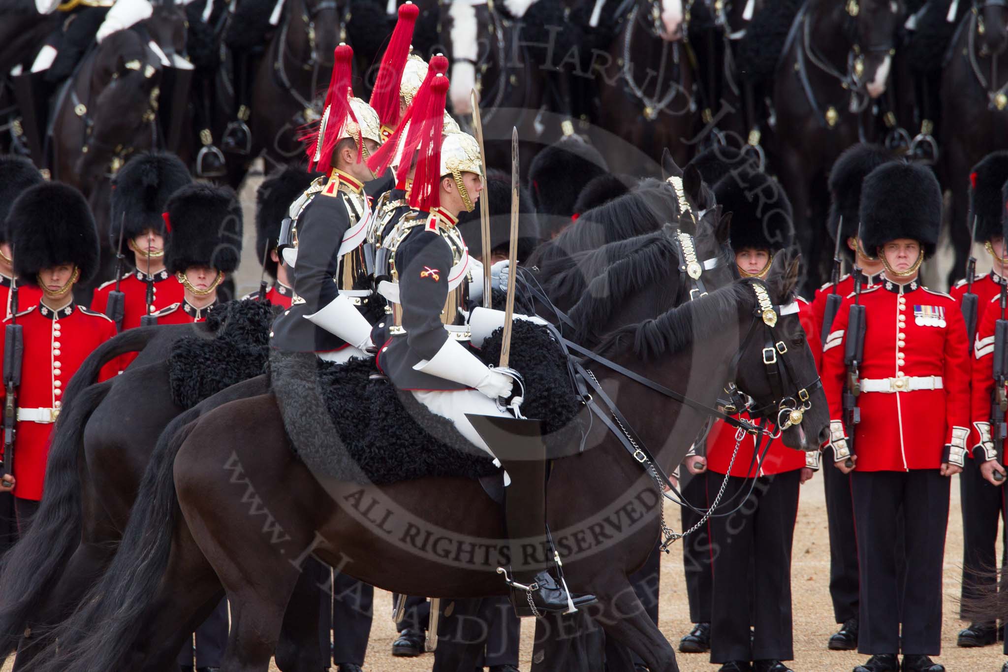 The Colonel's Review 2012: Following the Brigade Major, four Troopers of The Blues and Royals (Royal Horse Guards and 1st Dragoons)..
Horse Guards Parade, Westminster,
London SW1,

United Kingdom,
on 09 June 2012 at 11:00, image #171