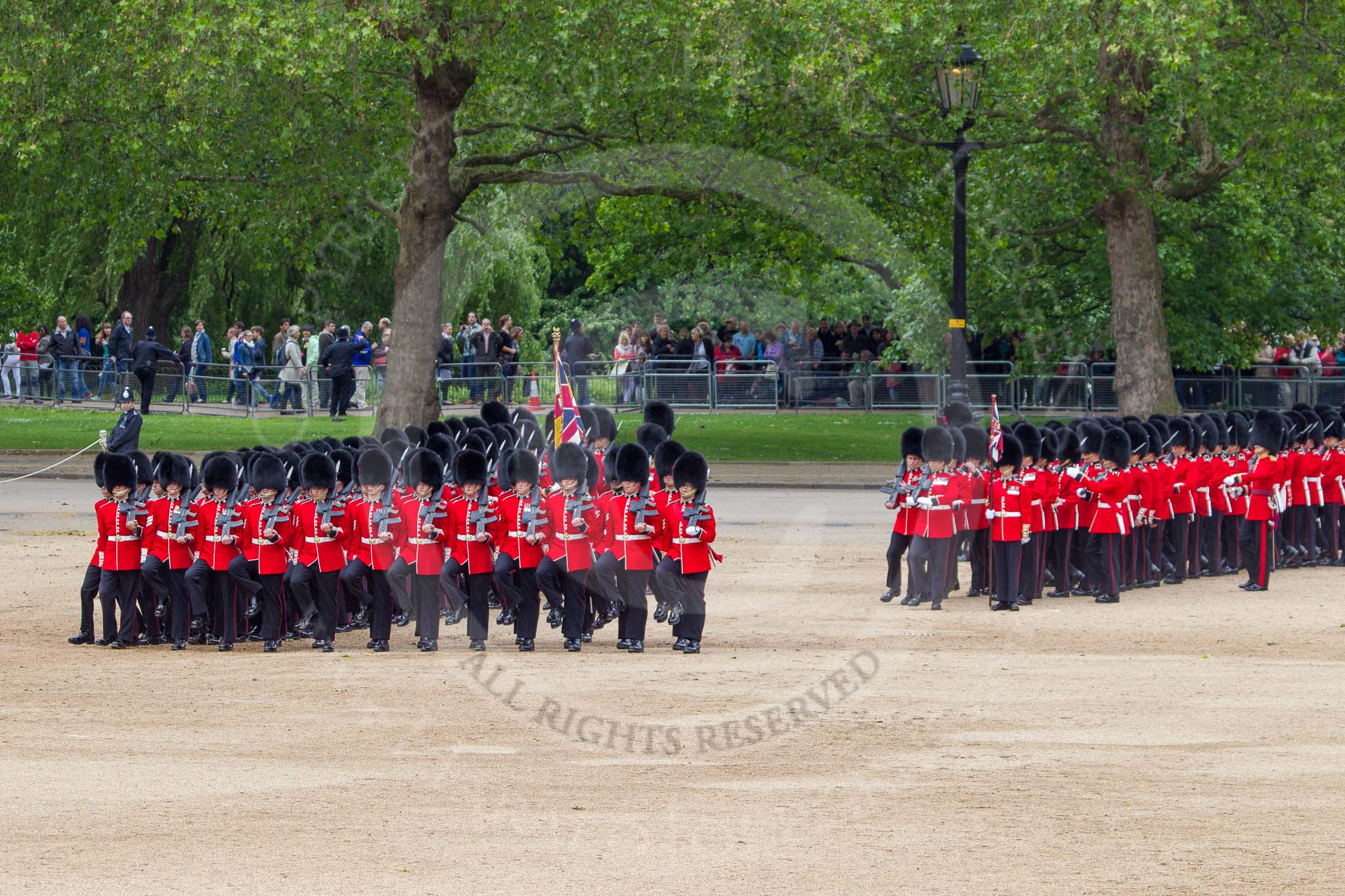 The Colonel's Review 2012: No. 1 Guard (Escort for the Colour), 1st Battalion Coldstream Guards, and No. 2 Guard, 1st Battalion Coldstream Guards, during the March Past..
Horse Guards Parade, Westminster,
London SW1,

United Kingdom,
on 09 June 2012 at 11:40, image #330