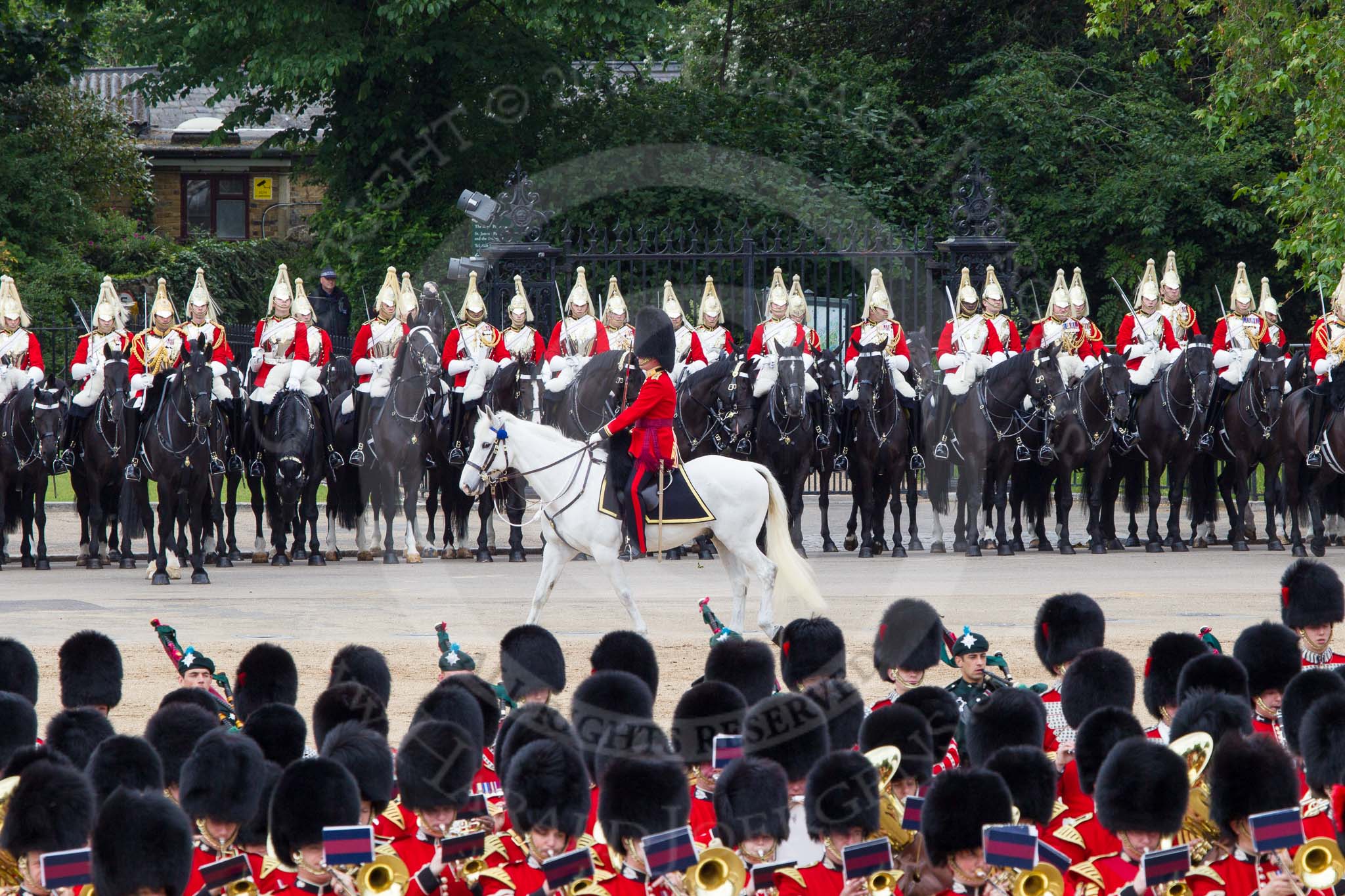 The Colonel's Review 2012: The Adjutant of the Parade, Captain F O B Wells, Coldstream Guards, riding along The Life Guards..
Horse Guards Parade, Westminster,
London SW1,

United Kingdom,
on 09 June 2012 at 11:41, image #332