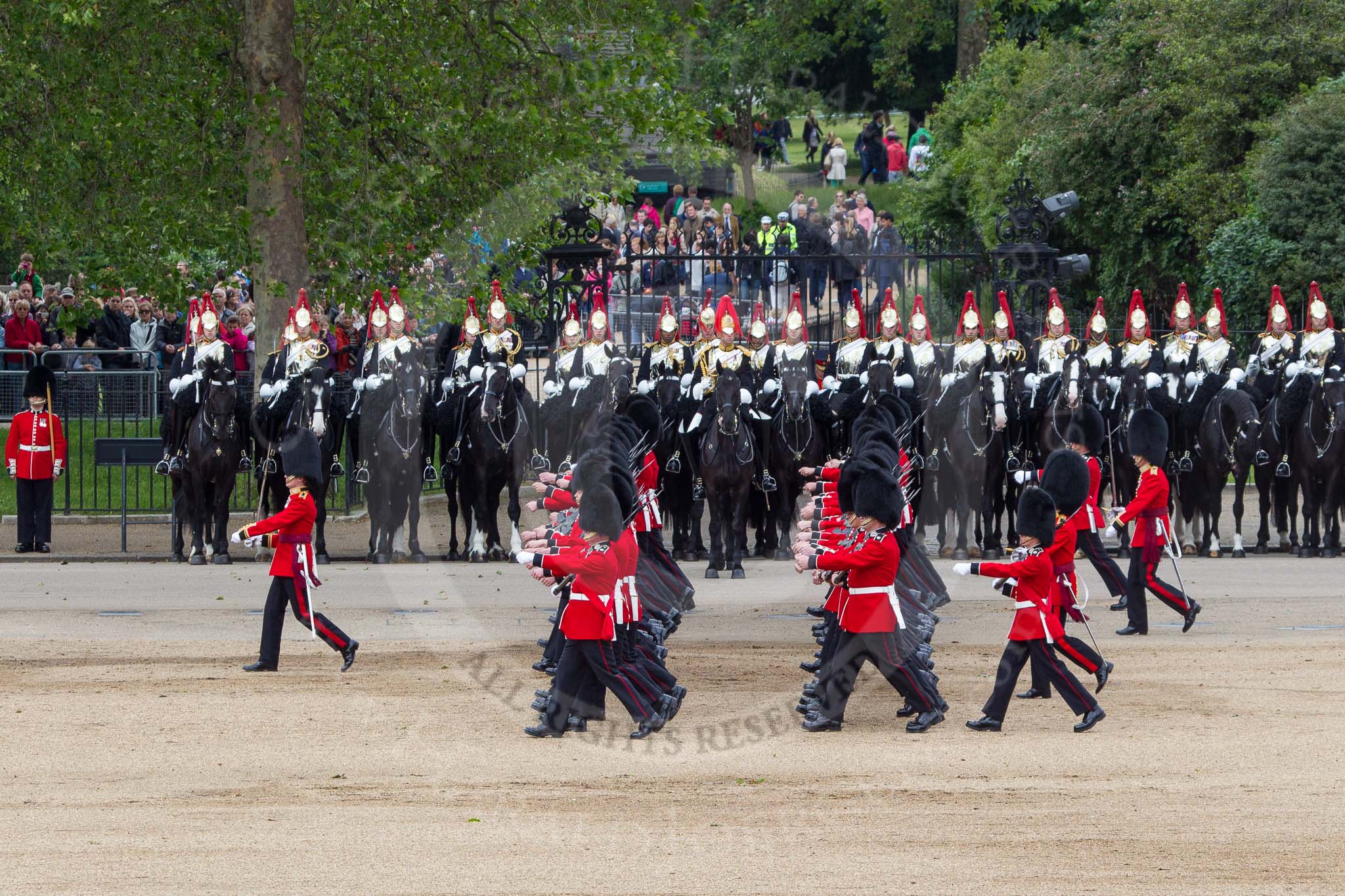 The Colonel's Review 2012: No. 6 Guard, F Company Scots Guards, during the March Past..
Horse Guards Parade, Westminster,
London SW1,

United Kingdom,
on 09 June 2012 at 11:41, image #333