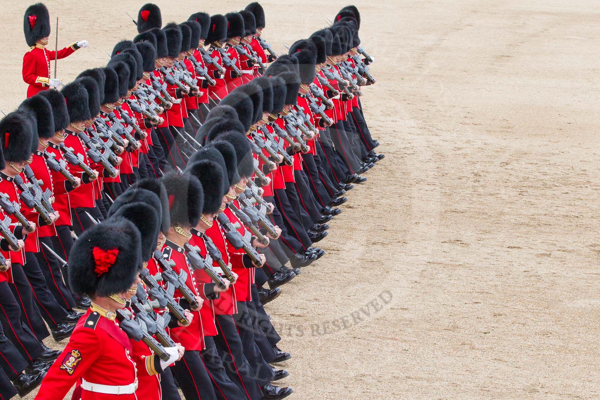 The Colonel's Review 2012: No. 1 Guard (Escort for the Colour), 1st Battalion Coldstream Guards, during the March Past..
Horse Guards Parade, Westminster,
London SW1,

United Kingdom,
on 09 June 2012 at 11:43, image #340