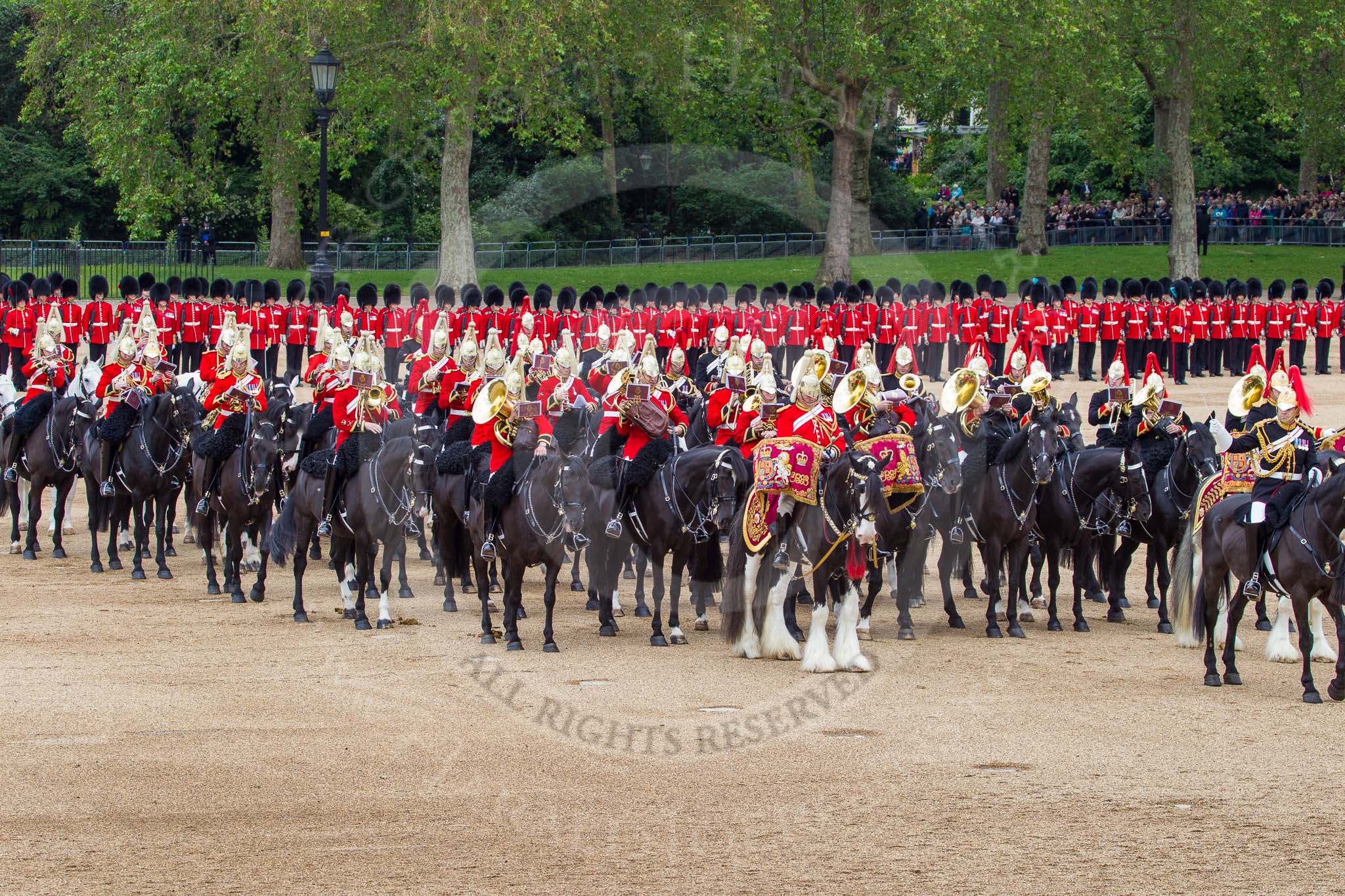The Colonel's Review 2012: The Mounted Bands of the Household Cavalry - The Life Guards on the left, the Blues and Royals on the right..
Horse Guards Parade, Westminster,
London SW1,

United Kingdom,
on 09 June 2012 at 11:51, image #392