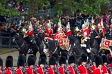 The Colonel's Review 2012: Approaching their position on the St James's Park side of Horse Guards Parade, the Mounted Bands of the Household Cavalry, here the Life Guards, with the Kettle Drummer in front..
Horse Guards Parade, Westminster,
London SW1,

United Kingdom,
on 09 June 2012 at 10:55, image #136