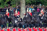 The Colonel's Review 2012: Musicians of the Mounted Bands of the Household Cavallery ariving at Horse Guards Parade. with the red plumes the Blues and Royals, with the white plumes the Life Guards..
Horse Guards Parade, Westminster,
London SW1,

United Kingdom,
on 09 June 2012 at 10:55, image #137