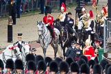 The Colonel's Review 2012: Representing the Royal Colonels (guessing here!): On the left, a Captain of the Irish Guards, riding the horse of the Duke of Cambridge, in the middle the Queen's Stud Groom, riding the Prince of Wales's horse, and on the right a Lieutenant Colonel of the Blues and Royal, riding the horse of the Princess Royal..
Horse Guards Parade, Westminster,
London SW1,

United Kingdom,
on 09 June 2012 at 10:56, image #144