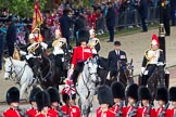 The Colonel's Review 2012: Representing the Royal Colonels (guessing here!): On the left, a Captain of the Irish Guards, riding the horse of the Duke of Cambridge, in the middle the Queen's Stud Groom, riding the Prince of Wales's horse, and on the right a Lieutenant Colonel of the Blues and Royal, riding the horse of the Princess Royal..
Horse Guards Parade, Westminster,
London SW1,

United Kingdom,
on 09 June 2012 at 10:57, image #146