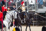 The Colonel's Review 2012: Representing the Royal Colonels (guessing here!): On the left, a Captain of the Irish Guards, riding the horse of the Duke of Cambridge, in the middle the Queen's Stud Groom, riding the Prince of Wales's horse, and on the right a Lieutenant Colonel of the Blues and Royal, riding the horse of the Princess Royal..
Horse Guards Parade, Westminster,
London SW1,

United Kingdom,
on 09 June 2012 at 10:57, image #148
