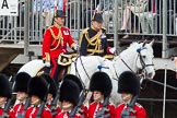 The Colonel's Review 2012: The Crown Equerry and Equerry in Waiting to Her Majesty: With the black uniform Colonel W T Browne, with the red uniform Lieutenant Colonel A F Matheson of Matheson, yr..
Horse Guards Parade, Westminster,
London SW1,

United Kingdom,
on 09 June 2012 at 10:57, image #149