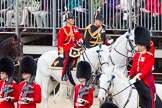 The Colonel's Review 2012: The Crown Equerry and Equerry in Waiting to Her Majesty: With the black uniform Colonel W T Browne, with the red uniform Lieutenant Colonel A F Matheson of Matheson, yr..
Horse Guards Parade, Westminster,
London SW1,

United Kingdom,
on 09 June 2012 at 10:57, image #150