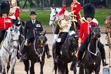 The Colonel's Review 2012: Following Lieutenant General Bucknall and representing the Royal Colonels (guessing here!): On the left, a Captain of the Irish Guards, riding the horse of the Duke of Cambridge, in the middle the Queen's Stud Groom, riding the Prince of Wales's horse, and on the right a Lieutenant Colonel of the Blues and Royal, riding the horse of the Princess Royal..
Horse Guards Parade, Westminster,
London SW1,

United Kingdom,
on 09 June 2012 at 11:04, image #193