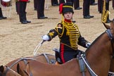 The Colonel's Review 2012: A ceremonial gunner on one of the six horses that pull a 13-pounder gum, saluting with the whip..
Horse Guards Parade, Westminster,
London SW1,

United Kingdom,
on 09 June 2012 at 11:52, image #400