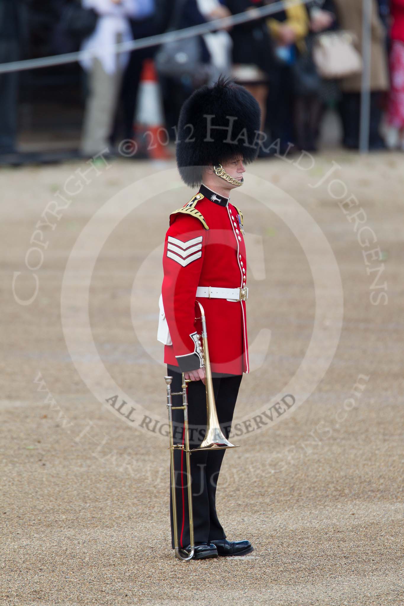Trooping the Colour 2012: A Lance Sergeant of the Welsh Guards, marking the position for the Band of the Welsh Guards on Horse Guards Parade..
Horse Guards Parade, Westminster,
London SW1,

United Kingdom,
on 16 June 2012 at 10:14, image #24