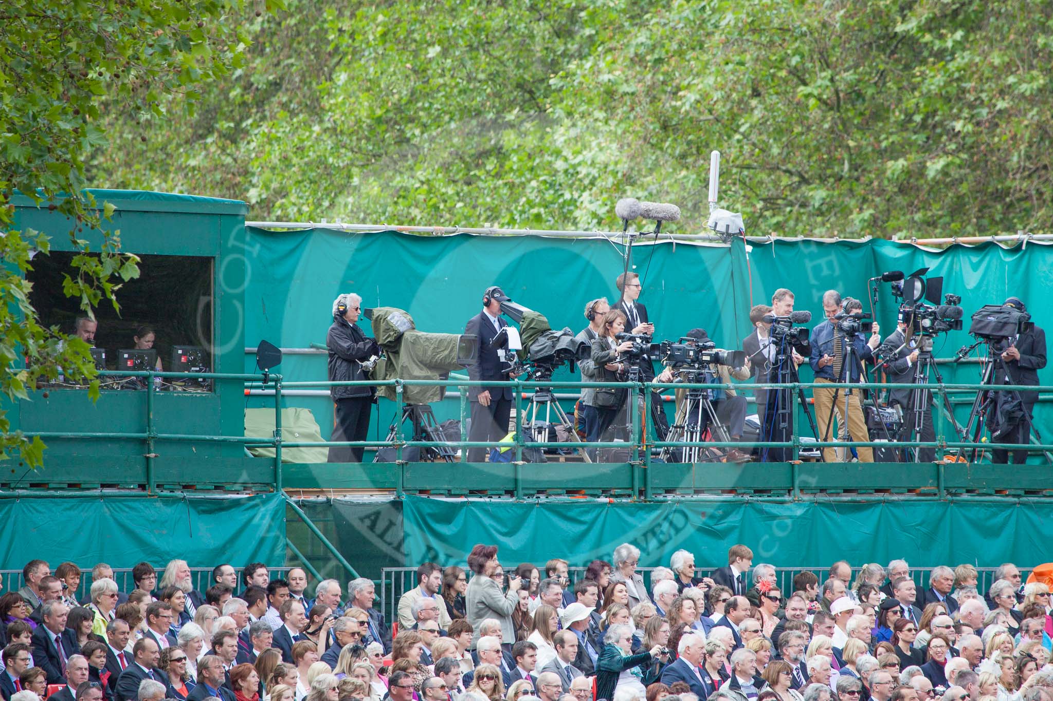 Trooping the Colour 2012: The main platform for international television crews. On the very left the BBC's Huw Edwards with his team..
Horse Guards Parade, Westminster,
London SW1,

United Kingdom,
on 16 June 2012 at 10:36, image #92