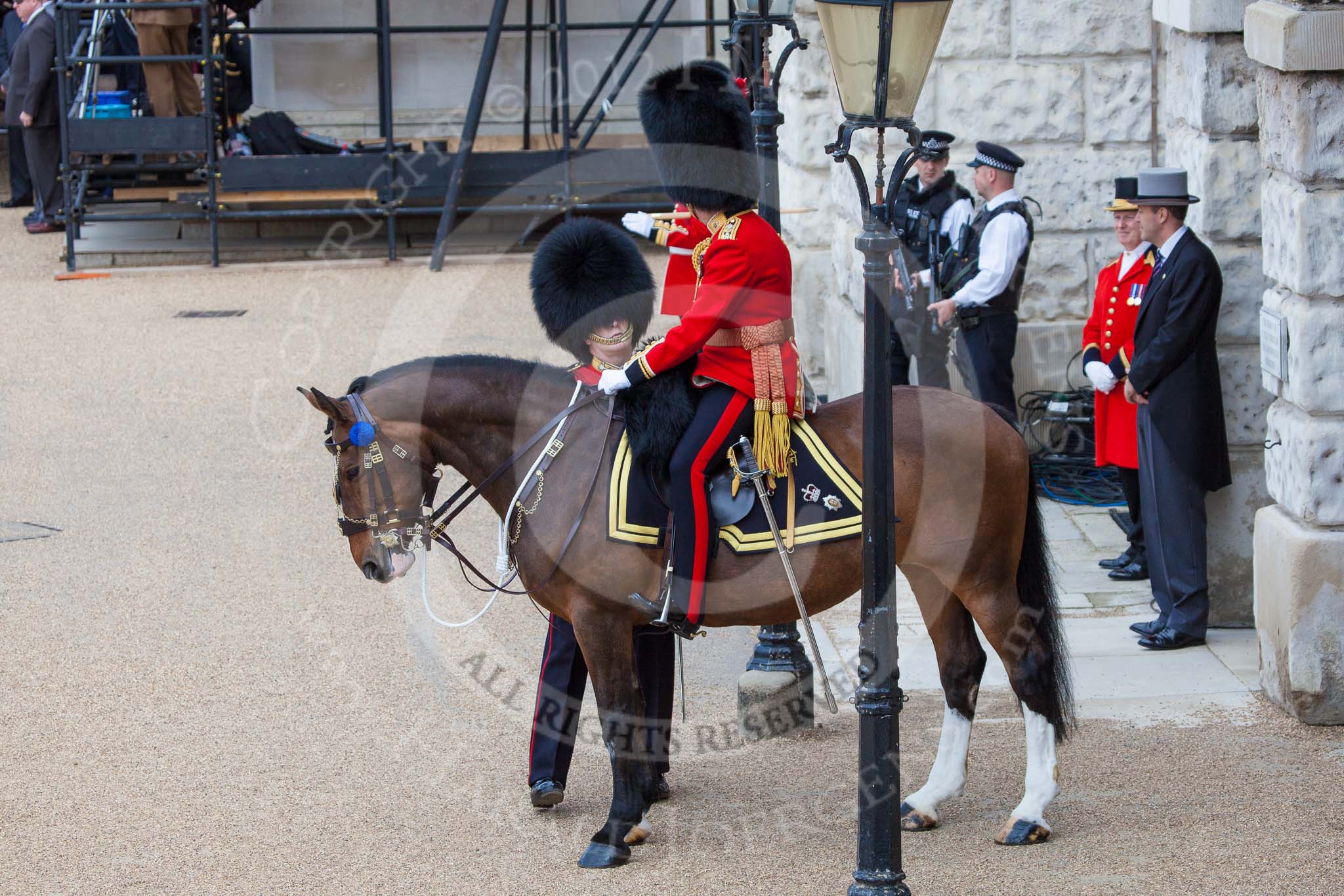 Trooping the Colour 2012: The Field Officer in Brigade Waiting, Lieutenant Colonel R C N Sergeant, Coldstream Guards, riding Burniston..
Horse Guards Parade, Westminster,
London SW1,

United Kingdom,
on 16 June 2012 at 10:37, image #96