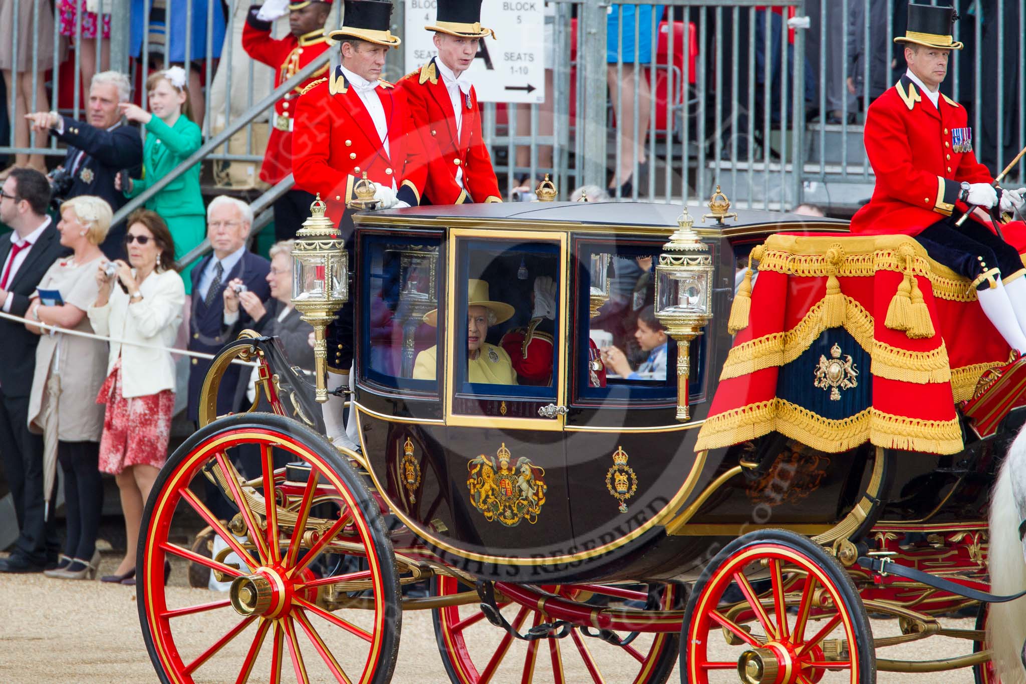 Trooping the Colour 2012: The Glass Coach is passing the Colour, HRH The Prince Philip saluting the Colour..
Horse Guards Parade, Westminster,
London SW1,

United Kingdom,
on 16 June 2012 at 10:58, image #159