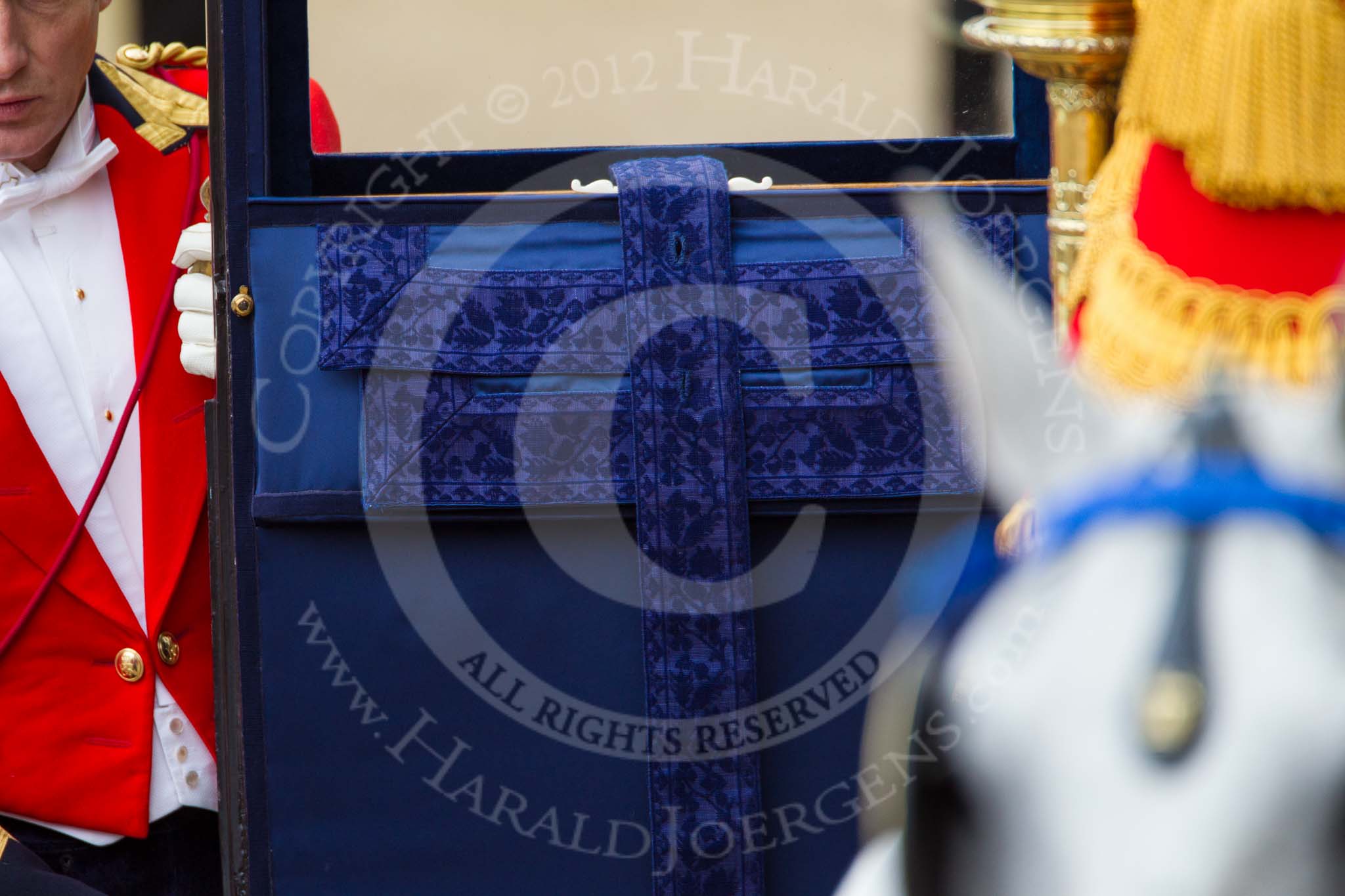 Trooping the Colour 2012: Opening the door of the Glass Coach for HM The Queen..
Horse Guards Parade, Westminster,
London SW1,

United Kingdom,
on 16 June 2012 at 10:59, image #173