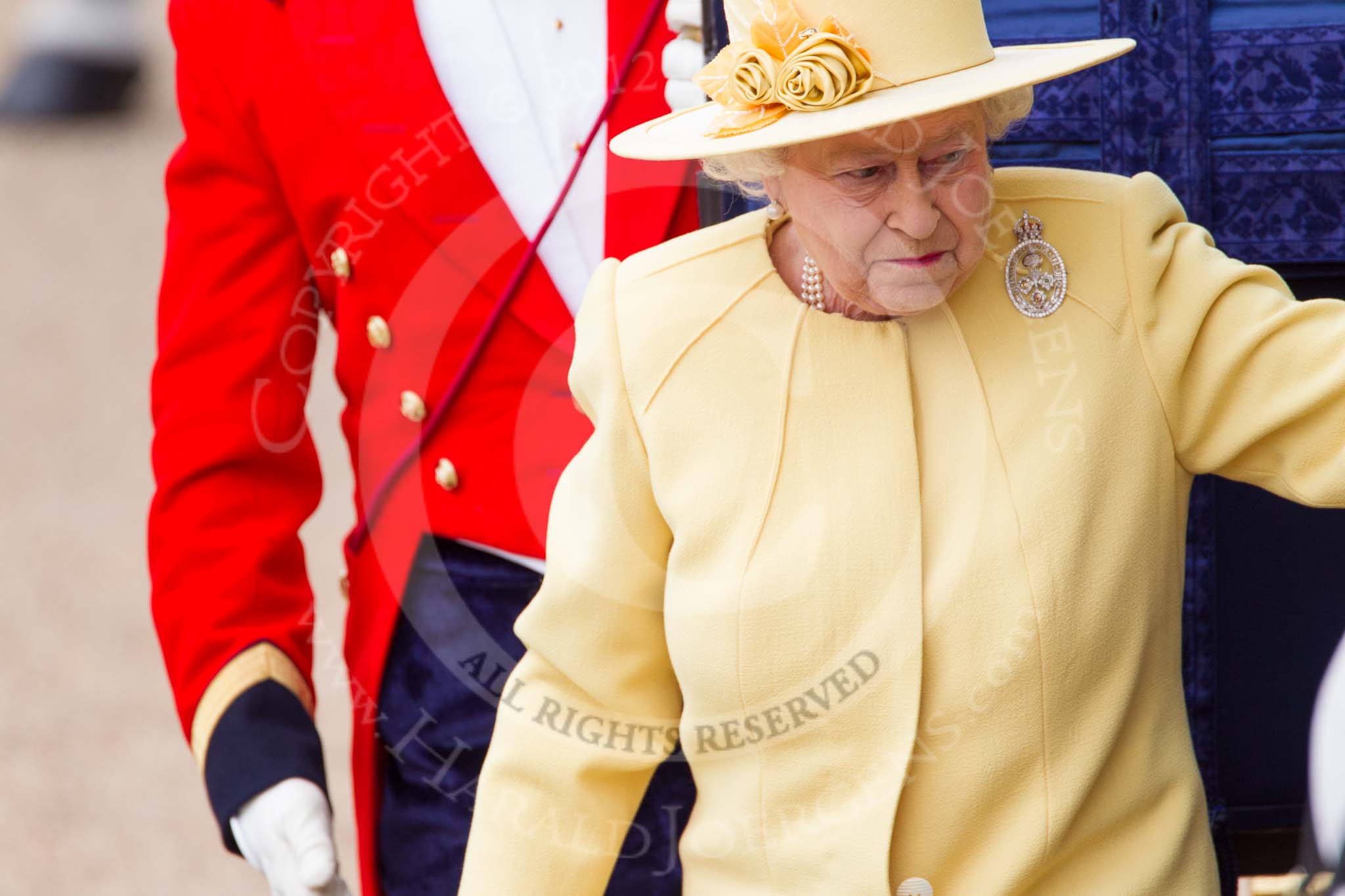 Trooping the Colour 2012: Leaving the Glass Coach, HM The Queen..
Horse Guards Parade, Westminster,
London SW1,

United Kingdom,
on 16 June 2012 at 11:00, image #174